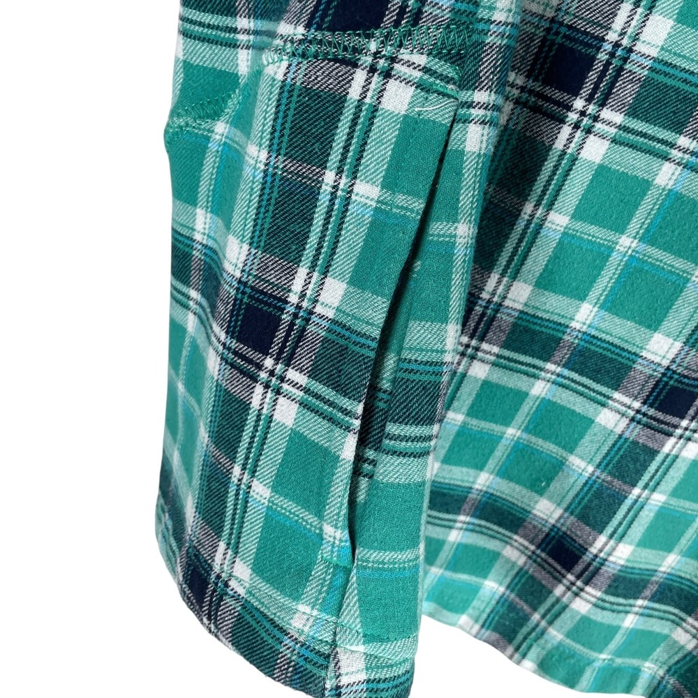 Orvis Fleece‎ Lined Shacket Shirt Jacket Womens L Green Blue Plaid Snaps Pockets - Picture 3 of 7